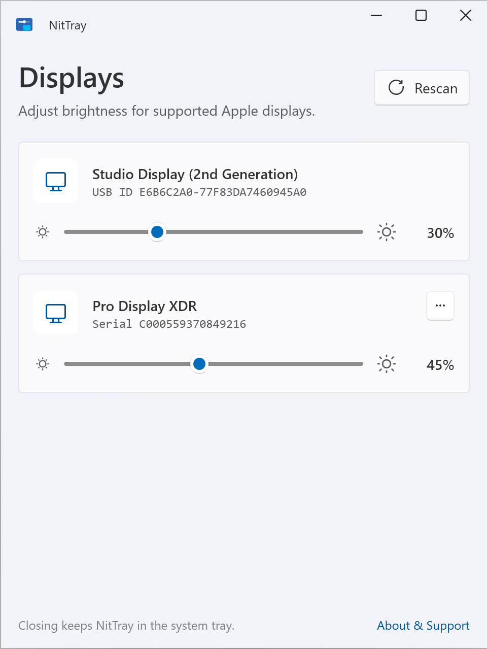 NitTray brightness slider in light theme on Windows